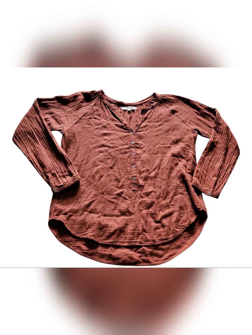 Xirena Women's Orange Cotton Long Sleeve Blouse Size S V-neck Casual
